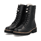 Schwarze remonte Damen Schnürstiefel D3A73-03 mit wasserabweisender TEX-Membran. Schuhpaar seitlich schräg.