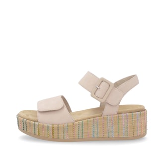 Beige remonte Riemchensandaletten D1N54-60 mit einem Klettverschluss. Schuh Außenseite.