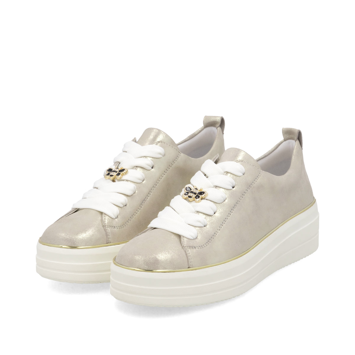 Goldene remonte Damen Sneaker Low D1C03-60 mit Schnürung sowie Komfortweite G. Schuhpaar seitlich schräg.
