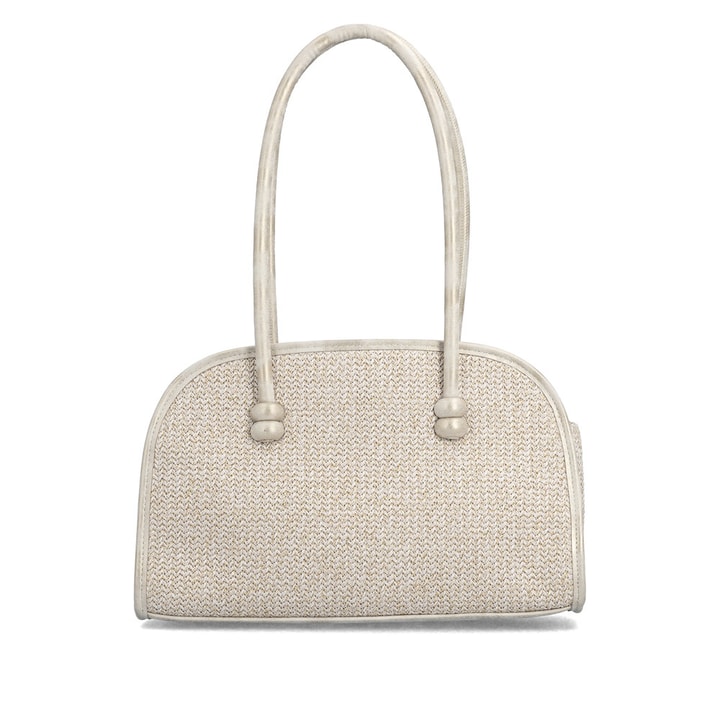 Sac à main remonte Q0768-60 beige avec poignées de transport avec perles décoratives et fermeture éclair. Arrière.