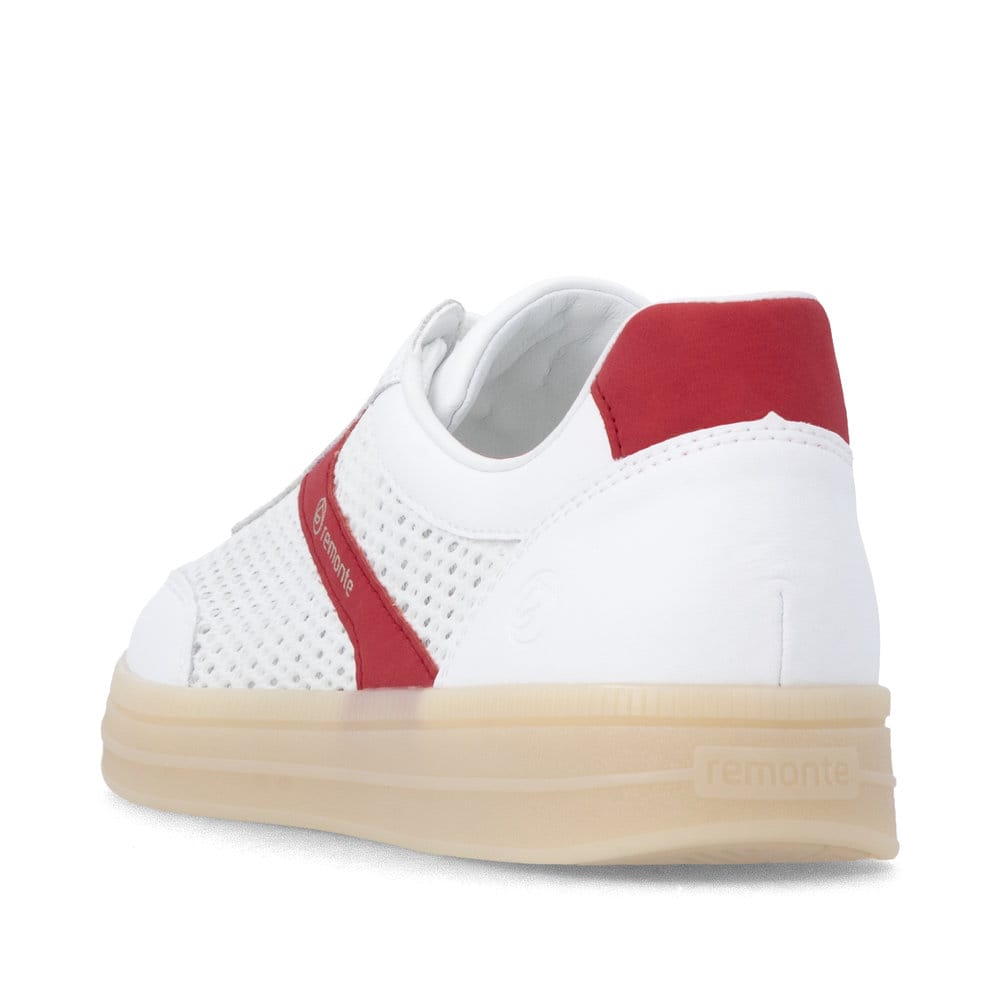 Weiße remonte Damen Sneaker D2C08-80 mit einer Schnürung sowie Komfortweite G. Schuh von hinten.