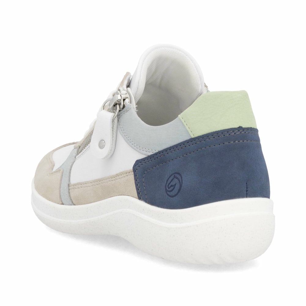 Weiße remonte Damen Schnürschuhe D1E06-81 mit einem Reißverschluss. Schuh von hinten.