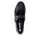 Schwarze remonte Ballerinas D0K14-00 mit einem Klettverschluss. Schuh von oben.