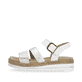 Silberne vegane remonte Riemchensandalen D0Q55-90 mit einem Klettverschluss. Schuh Außenseite.