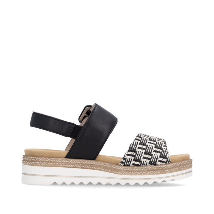 Sandales compensées remonte noires vegan pour femme D0Q62-03. Côté intérieur de la chaussure.