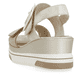 Beige remonte Keilsandaletten D1P50-90 mit einem Klettverschluss. Schuh von hinten.