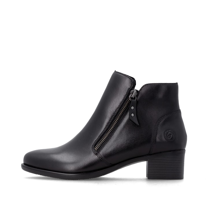 Schwarze remonte Damen Stiefeletten R5190-00 mit einem Reißverschluss. Schuh Außenseite.