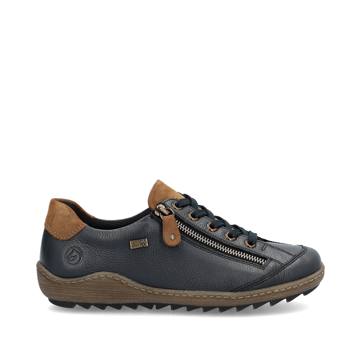 Dunkelblau-braune remonte Damen Schnürschuhe R1402-16. Schuh Außenseite gespiegelt.