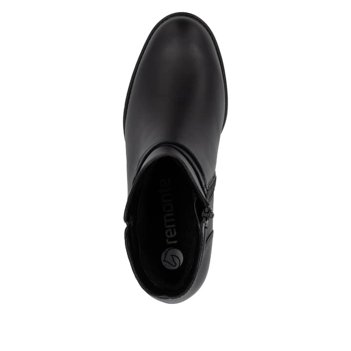 Bottines remonte noires pour femme D2A73-00 avec boucle ronde décorative. Semelle extérieure de la chaussure.