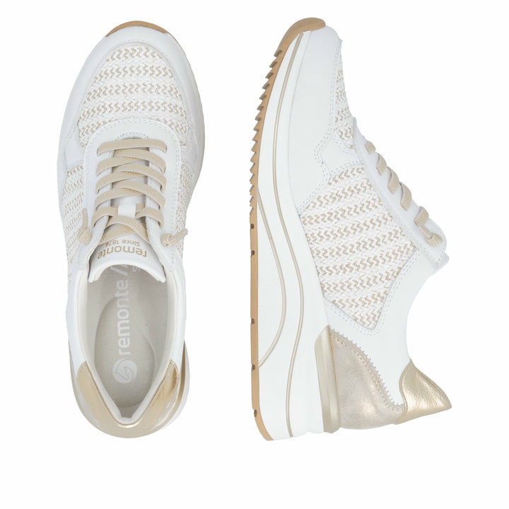 Mocassins remonte blancs vegan pour femme D0T20-80 avec bande élastique. Chaussure vue de dessus, couchée.