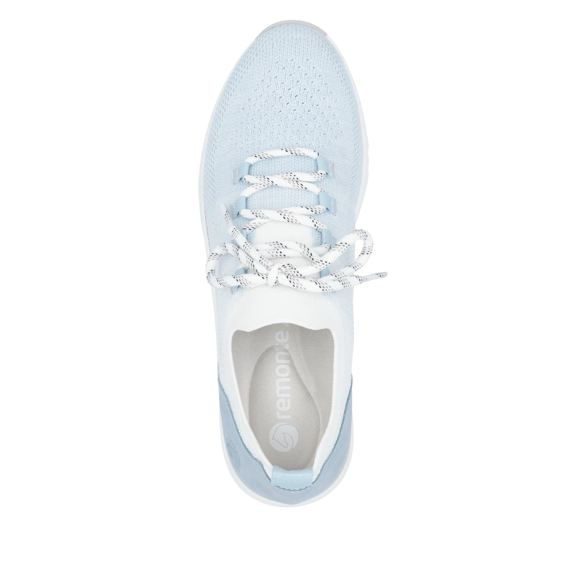 Blaue remonte Damen Slipper D2H04-10 mit einem Gummizug sowie der Extraweite H. Schuh von oben.