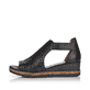 
Asphaltschwarze remonte Damen Keilsandaletten D3056-01 mit einer dämpfenden Sohle. Schuh Außenseite