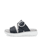 Blaue remonte Damen Pantoletten D2K51-14 mit einem Klettverschluss. Schuh Außenseite.