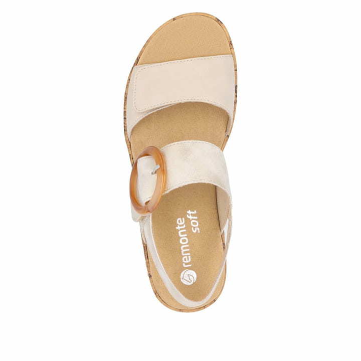 Beige remonte Riemchensandalen R6853-61 mit einem Klettverschluss. Schuh von oben.