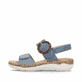 Sandales à lanières remonte bleues femme R6853-15 avec boucle tendance. Côté extérieur de la chaussure.