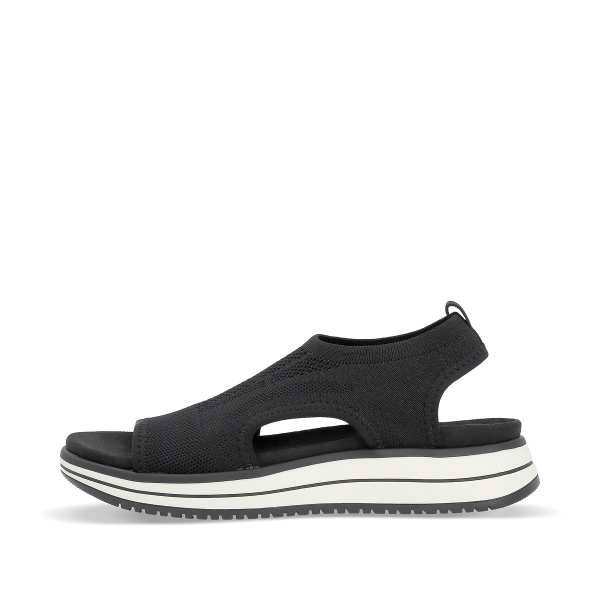 Schwarze remonte Damen Riemchensandalen D1J52-00 mit einem Elastikeinsatz. Schuh Außenseite.