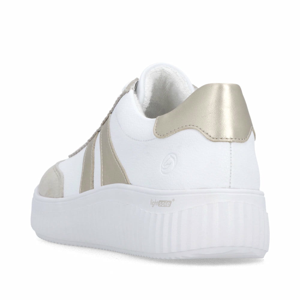 Weißbeige remonte Damen Schnürschuhe D3E00-80 mit der Extraweite H. Schuh von hinten.