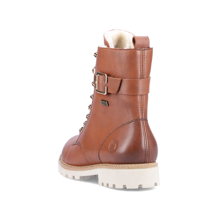Braune remonte Damen Schnürstiefel D8475-24 mit wasserabweisender TEX-Membran. Schuh von hinten.