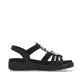Schwarze vegane remonte Riemchensandalen D2073-02 mit einem Gummizug. Schuh Innenseite.