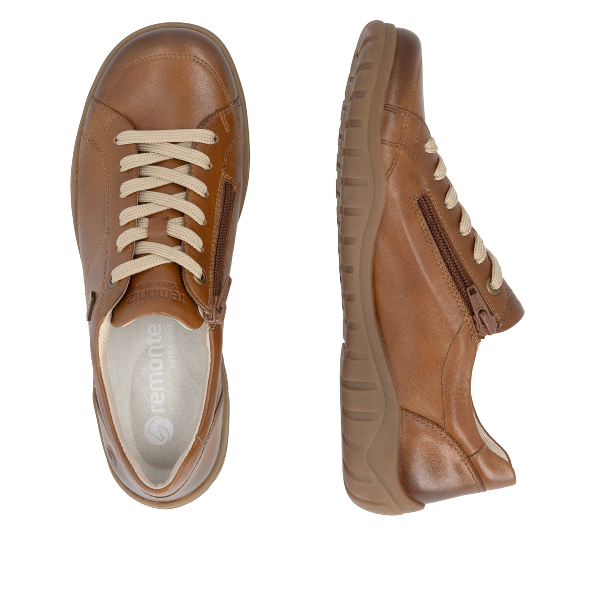 Chaussures à lacets remonte marron pour femmes D3T00-24. Chaussure vue de dessus, couchée.