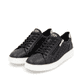 Schwarze remonte Damen Sneaker Low D2E03-03 mit einem Reißverschluss. Schuhpaar seitlich schräg.