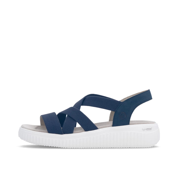 Blaue remonte Riemchensandalen D3L52-14 mit einem Gummizug sowie Extraweite H. Schuh Außenseite.