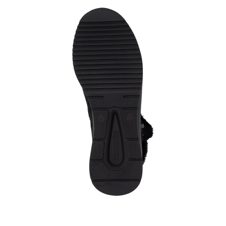 Schwarze remonte Damen Kurzstiefel D0T82-02 mit wasserabweisender TEX-Membran. Schuh Laufsohle.