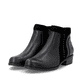 Stahlschwarze remonte Damen Stiefeletten D6893-02 mit stylischer Dekonaht. Schuhpaar seitlich schräg.