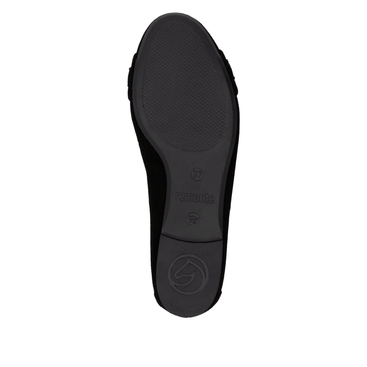 Schwarze remonte Ballerinas D0K10-02 mit einer herausnehmbaren Einlegesohle. Schuh Laufsohle.