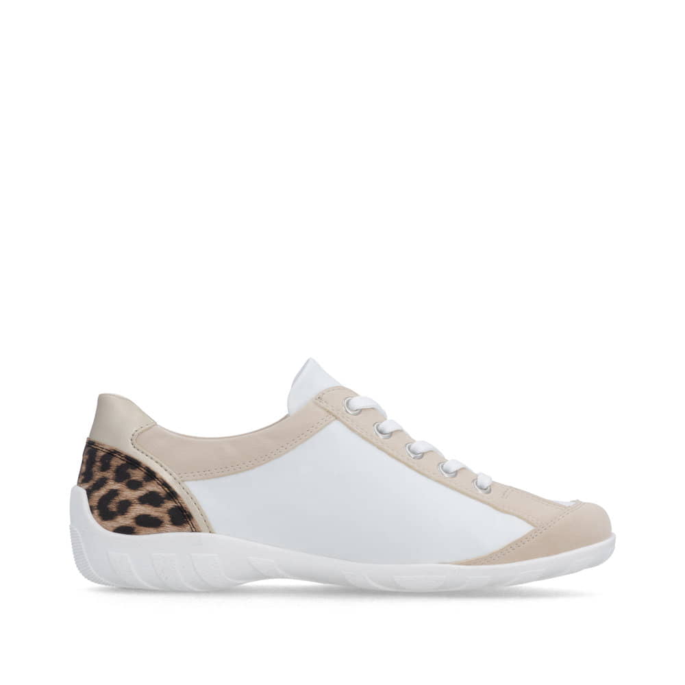 Chaussures à lacets remonte blanches vegan pour femme R3408-83. Côté intérieur de la chaussure.