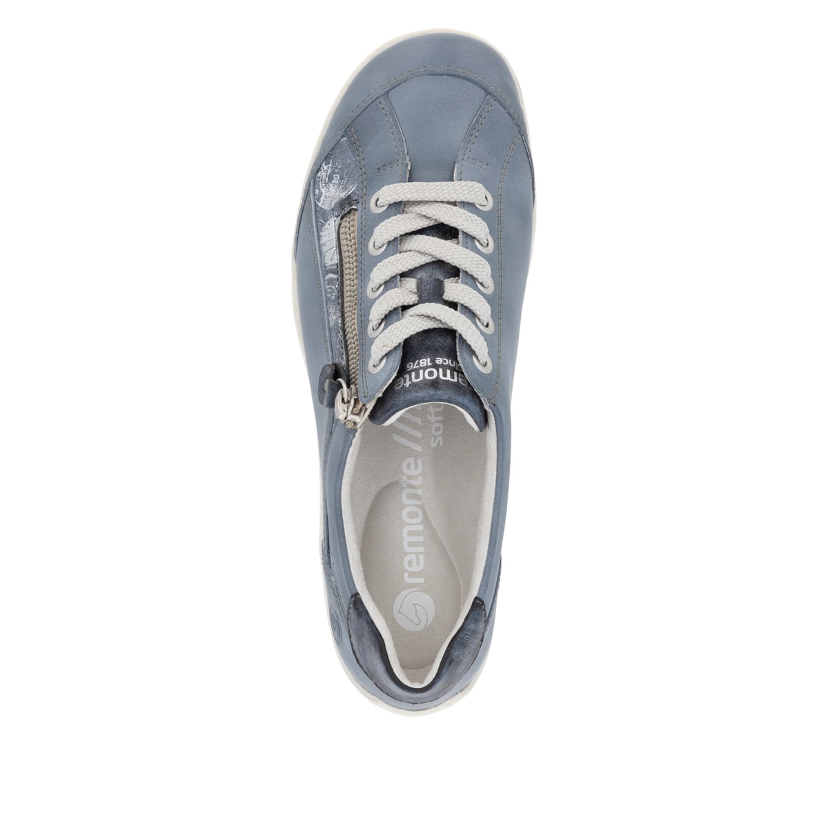 Blaue remonte Damen Schnürschuhe R3412-14 mit einem Reißverschluss. Schuh von oben.