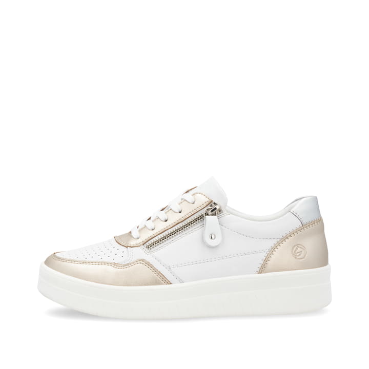 Weiße remonte Damen Sneaker Low D0J05-81 mit einem Reißverschluss. Schuh Außenseite.