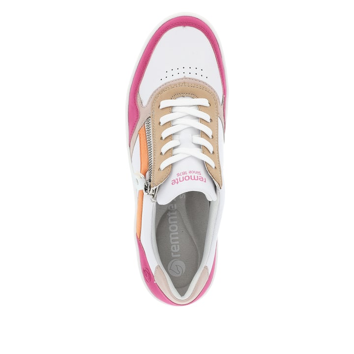 Weiße remonte Damen Sneaker Low D0J01-84 mit einem Reißverschluss. Schuh von oben.