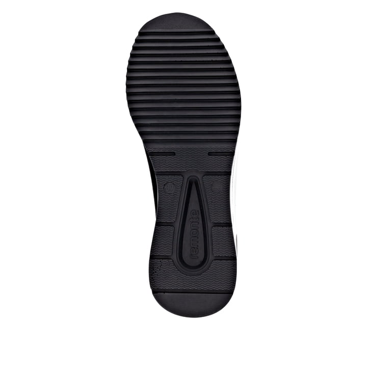 Vegane, schwarze remonte Damen Sneaker D0T09-04 mit einem Reißverschluss. Schuh Laufsohle.