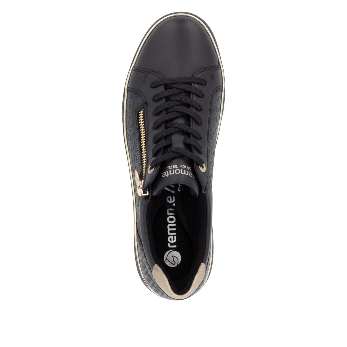Baskets basses remonte noires pour femme D2E00-03 avec fermeture éclair. Semelle extérieure de la chaussure.