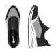 Schwarze vegane remonte Damen Slipper D0T08-03 mit einem Reißverschluss. Schuh von oben, liegend.