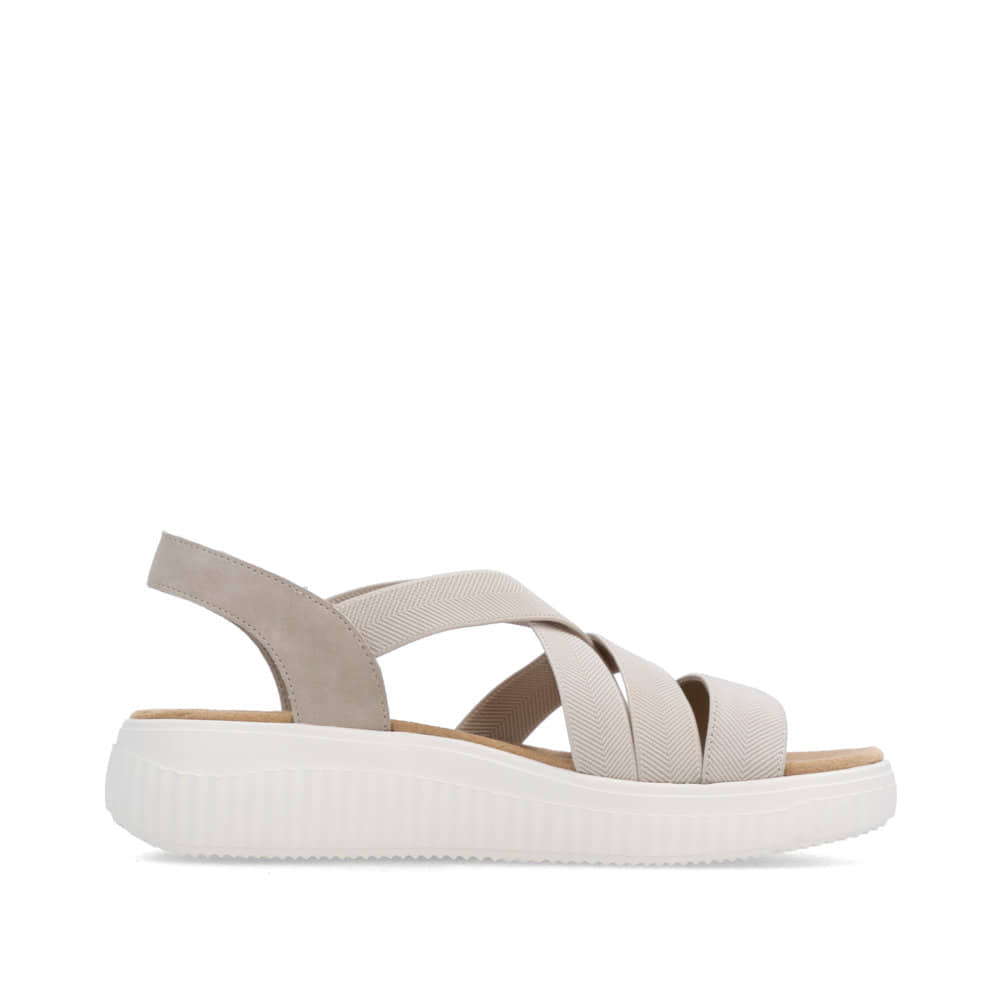 Beige remonte Riemchensandalen D3L52-60 mit einem Gummizug sowie Extraweite H. Schuh Innenseite.