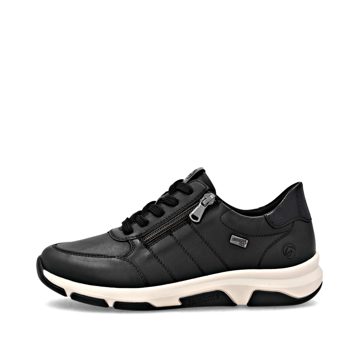 Schwarze remonte Damen Sneaker D1S06-00 mit wasserabweisender remonteTEX-Membran. Schuh Außenseite.