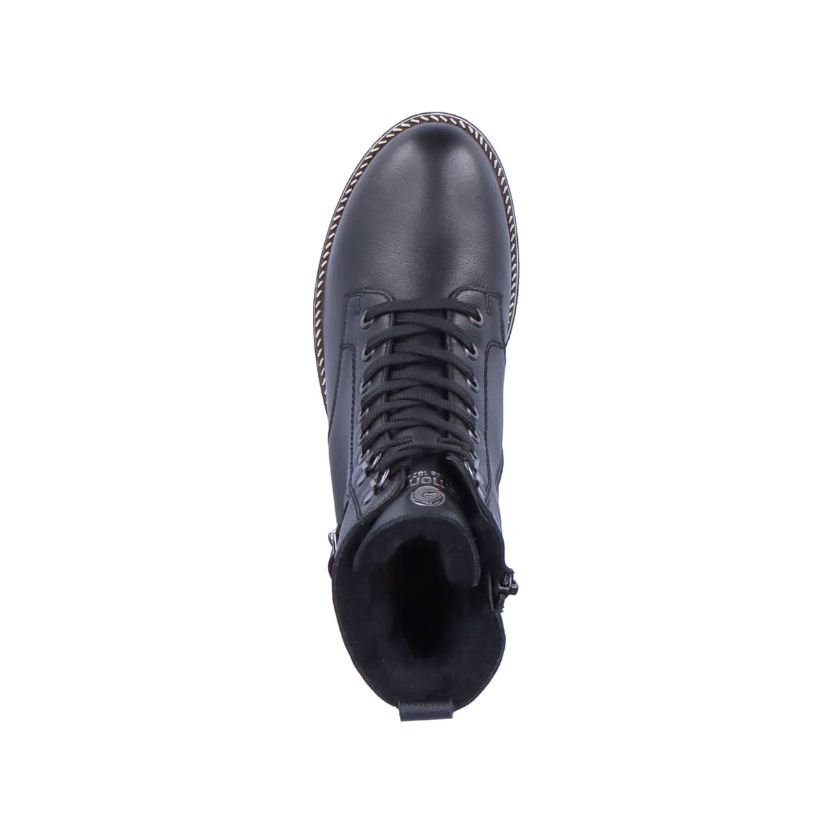 Schwarze remonte Damen Biker Boots D8475-01 mit einer dämpfenden Profilsohle. Schuh Laufsohle