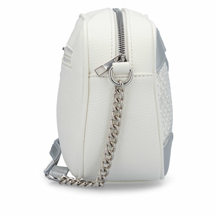 remonte Damen Handtasche Q0627-00 in Glanzschwarz aus Kunstleder mit Überschlag und Reißverschluss. Handtasche getragen.