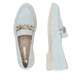 Blaue remonte Damen Loafer D2F00-12 mit Gummizug sowie gepolsterter Einlegesohle. Schuh von oben, liegend.