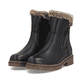 Schwarze remonte Damen Kurzstiefel D0B83-03 mit wasserabweisender TEX-Membran. Schuhpaar seitlich schräg.