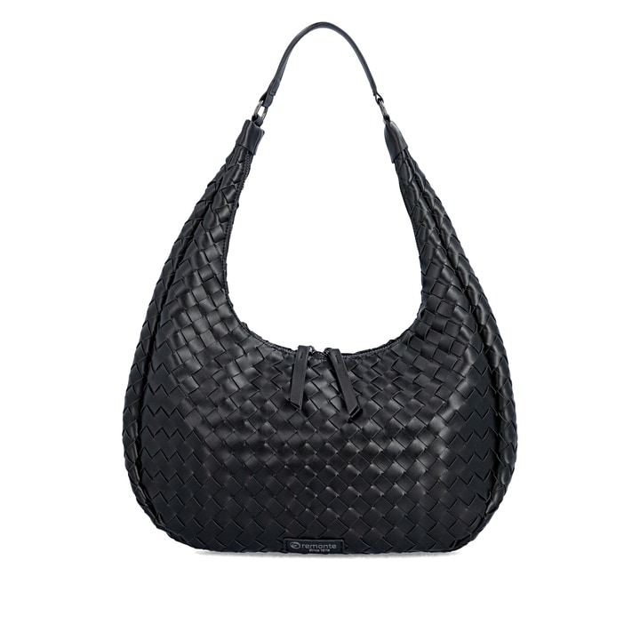 Sac à main remonte Q0774-00 noir tressé et avec compartiment zippé. Devant.