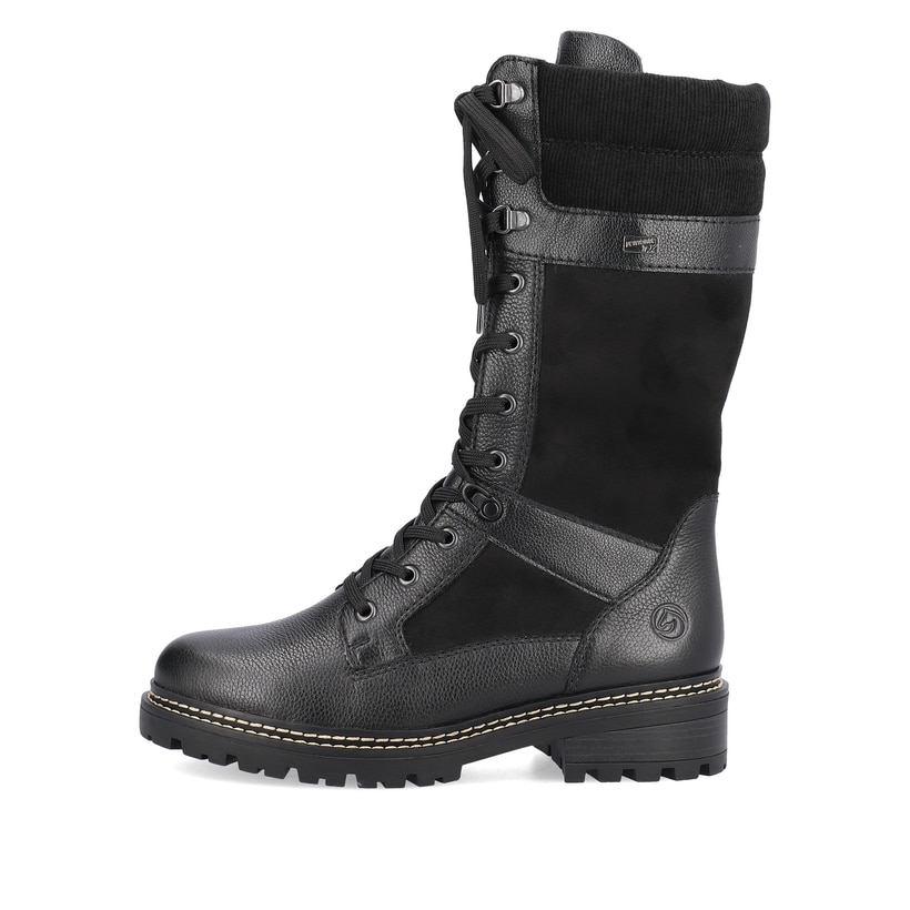 Schwarze remonte Damen Hochschaftstiefel D0B76-01 mit griffiger Glass-Fibre Sohle. Schuh Außenseite