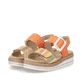 Sandales compensées remonte orange vegan pour femme D0Q62-38. Chaussures inclinées sur le côté.