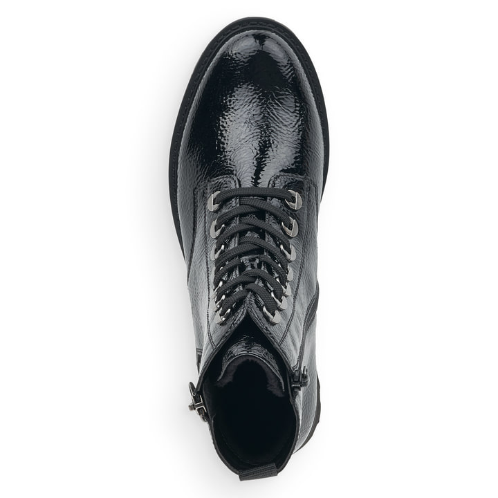 Schwarze remonte Damen Biker Boots D8671-02 mit einer besonders leichten Sohle. Schuh von oben