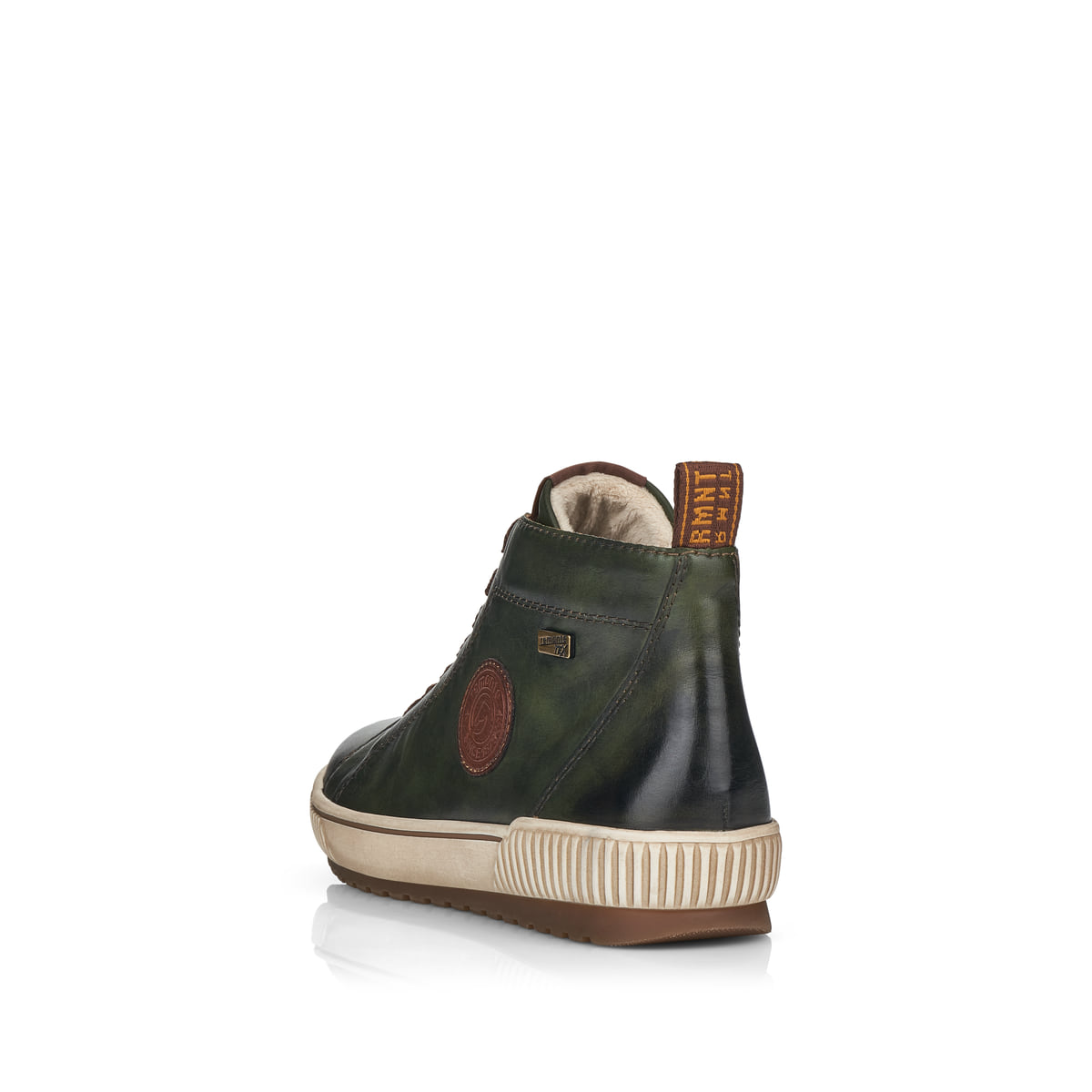 Grüngraue remonte Damen Schnürschuhe D0771-54 mit Schnürung und Reißverschluss. Schuh von hinten