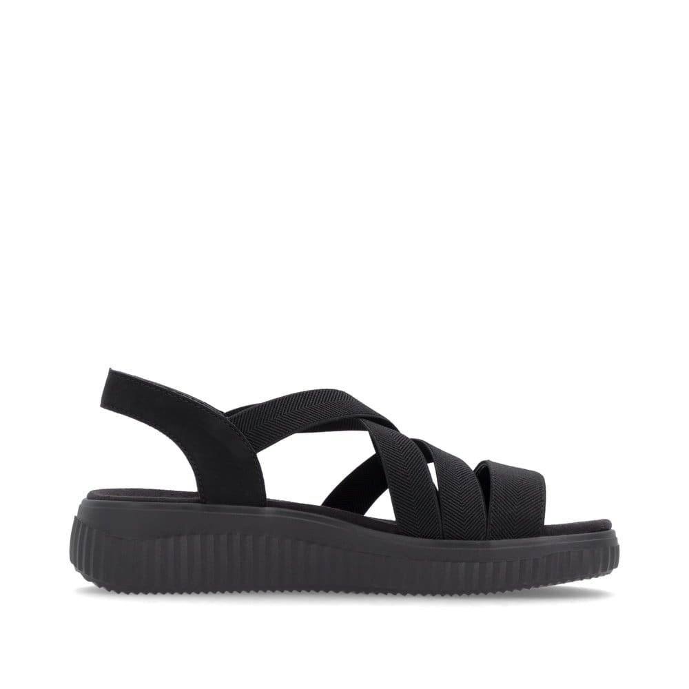 Schwarze remonte Riemchensandalen D3L52-00 mit einem Gummizug sowie Extraweite H. Schuh Innenseite.