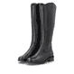 Bottes cuissardes remonte noires femmes D2W79-00 avec fermeture éclair. Chaussures inclinées sur le côté.