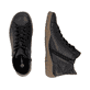 Schwarze remonte Damen Schnürstiefel D3T70-00 mit wasserabweisender TEX-Membran. Schuh von oben, liegend.
